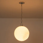 Chrome Modern Globe Hanging Pendant Light with White Bubble Glass Shade for Kitchen Island, Dining