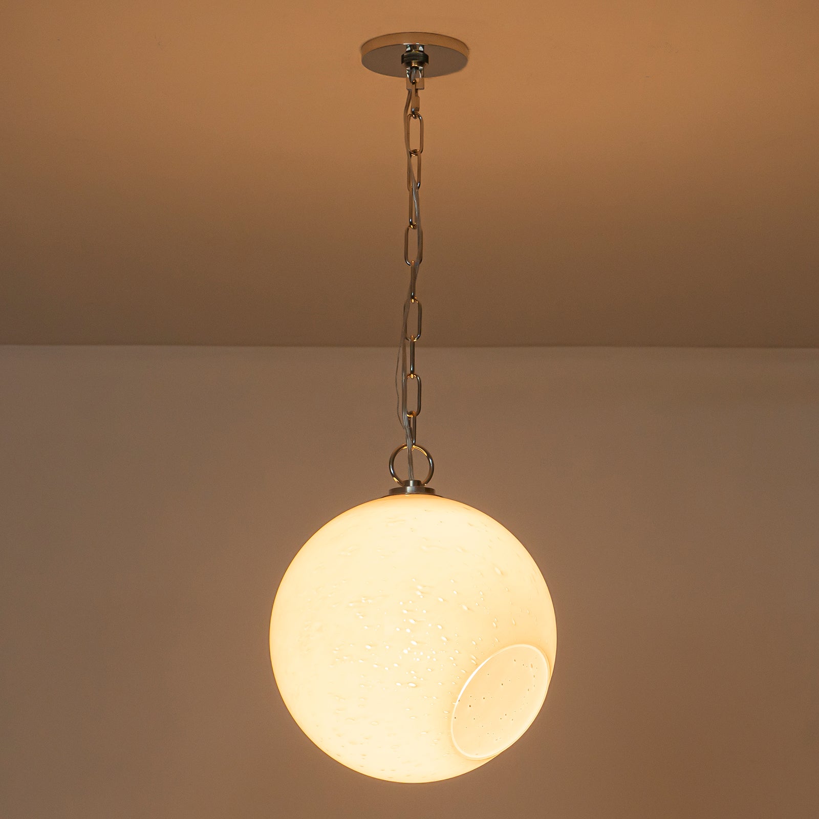 Chrome Modern Globe Hanging Pendant Light with White Bubble Glass Shade for Kitchen Island, Dining
