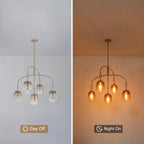 5/7-Light 2/3-Tier Antique Gold Metal Chandelier Pendant with Oval Glass Shades for Living Room, Kitchen Island