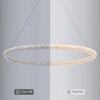 1-Light Modern Gold Metal Ring Crystal Integrated LED Pendant Light Dimmable Chandelier for Dining Room