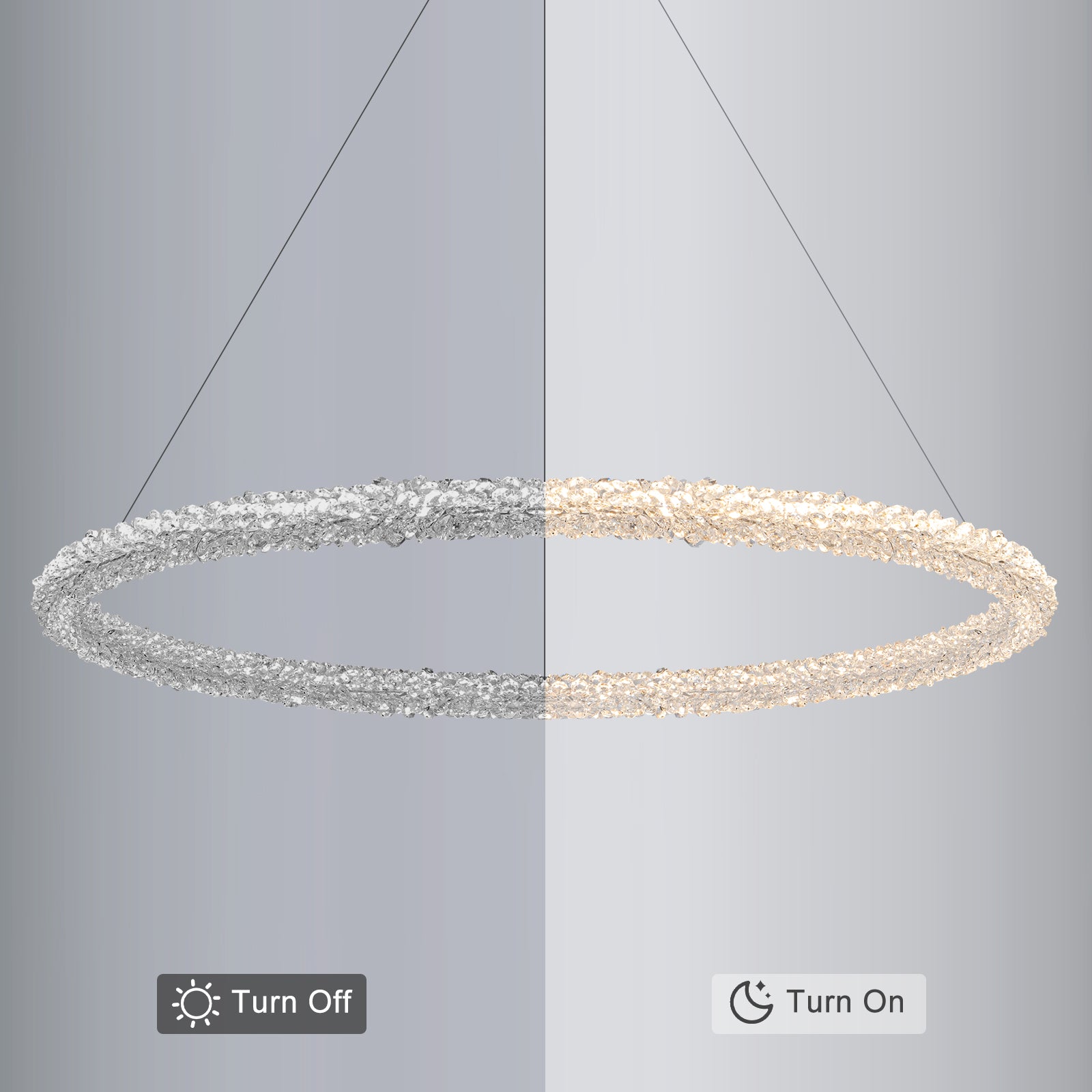 1-Light Modern Gold Metal Ring Crystal Integrated LED Pendant Light Dimmable Chandelier for Dining Room
