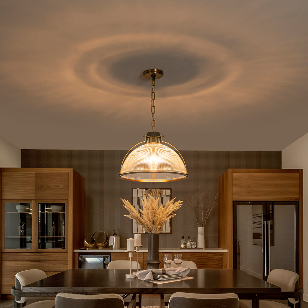 1-Light Industrial Brass Metal Dome Pendant Light with Clear Glass Shade for Kitchen Island, Dining Room