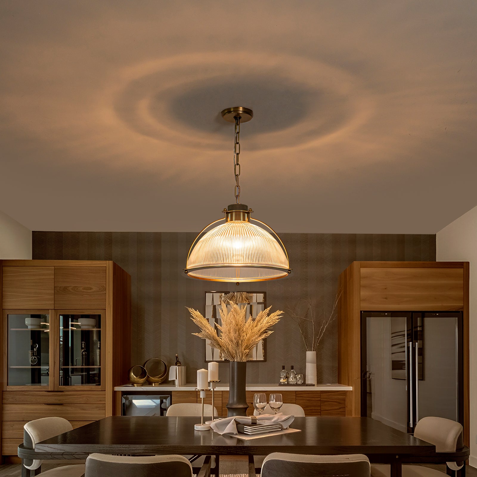 1-Light Industrial Brass Metal Dome Pendant Light with Clear Glass Shade for Kitchen Island, Dining Room