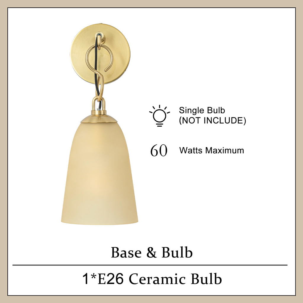 6 in. 1-Light Modern Brass Wall Sconce with Bell Frosted Glass Shade for Bedroom, Living Room, Hallway