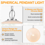 Chrome Modern Globe Hanging Pendant Light with White Bubble Glass Shade for Kitchen Island, Dining