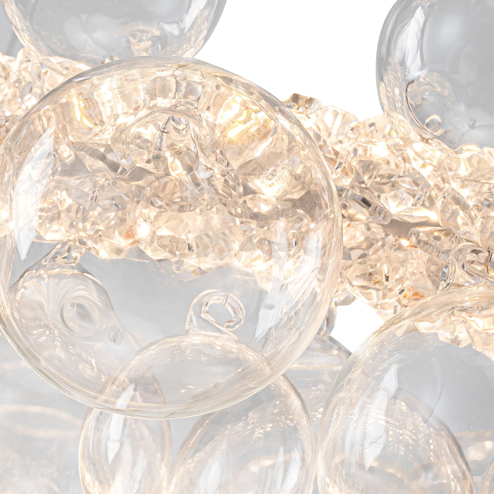 1-Light Gold Modern Round Globe Crystal Integrated LED Chandelier Dimmable Pendant Light with Glass Bubbles