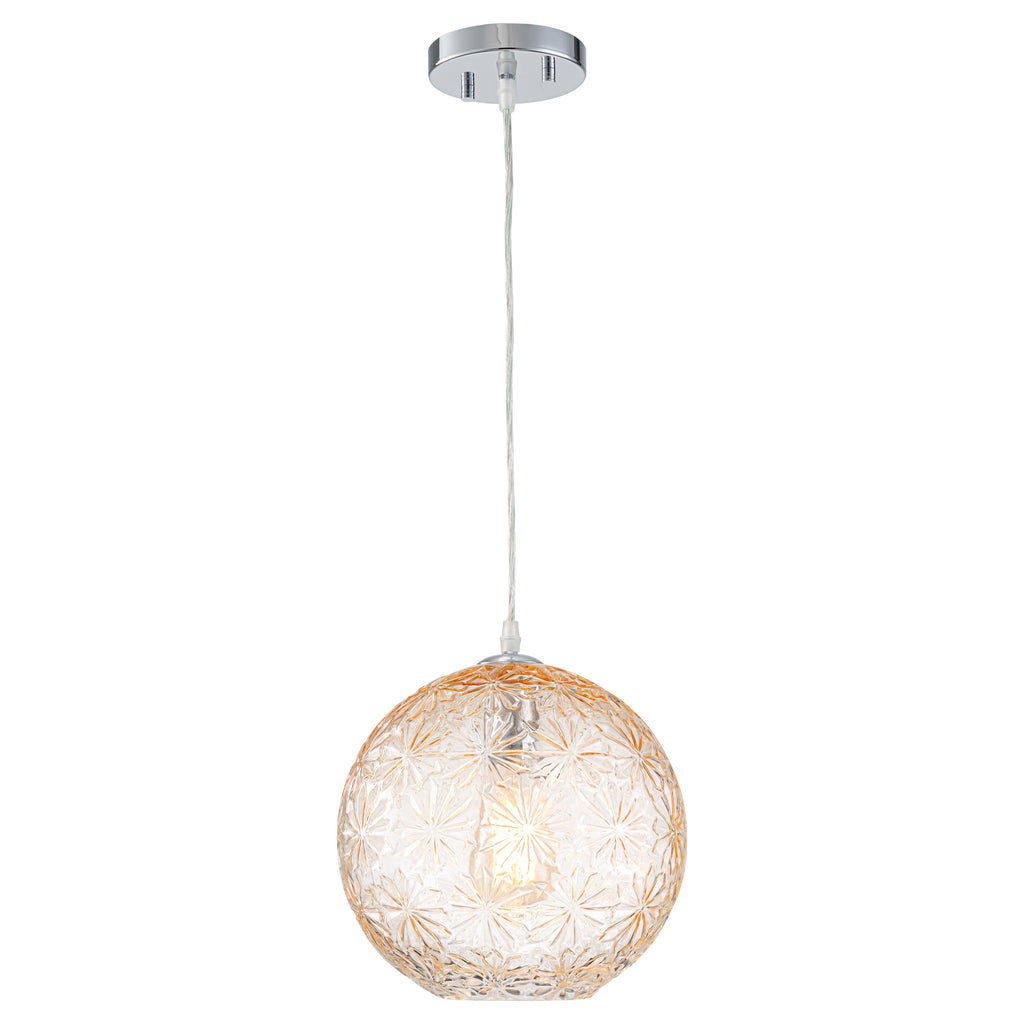 9.84 in. 1-Light Modern Chrome Island Pendant Light with Globe Glass Shade for Dining, Kitchen Island