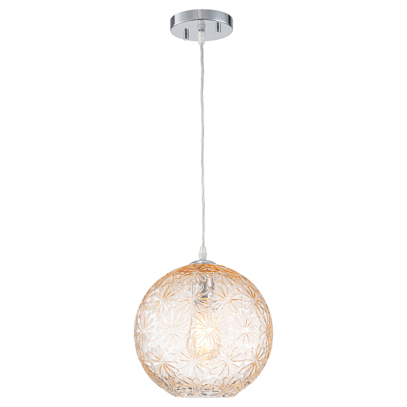 9.84 in. 1-Light Modern Chrome Island Pendant Light with Globe Glass Shade for Dining, Kitchen Island