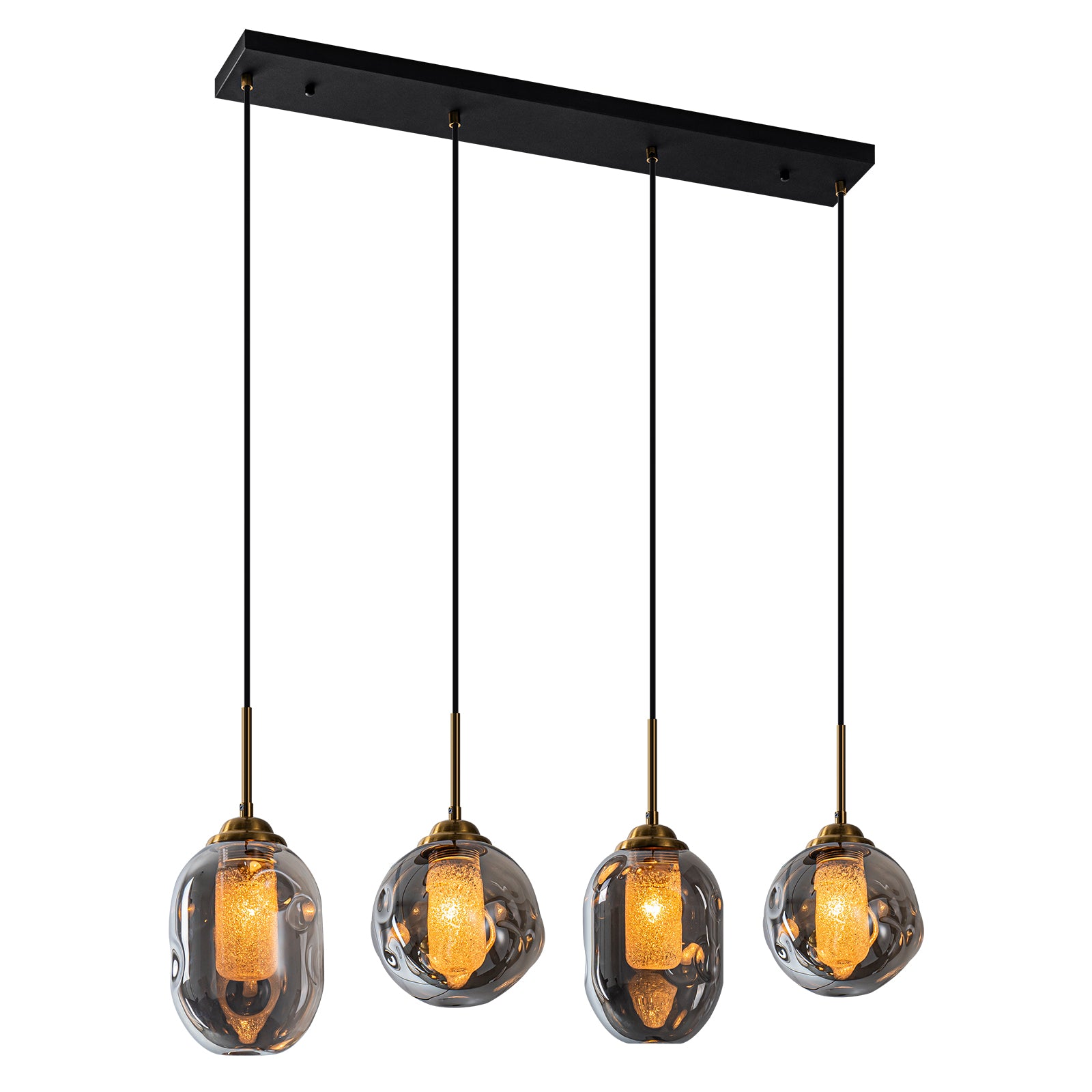 38.6 in. 4-Light Modern Black Linear Pendant Light with 2-Tier Glass Shades for Kitchen Island