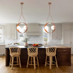 20 in. 2-Light Modern Walnut Oval Pendant Light with White Globe Glass Shades for Dining Room, Kitchen Island