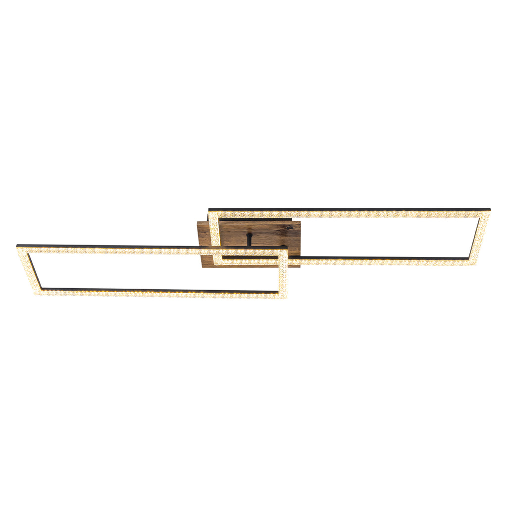 2-Light 40.55 in. Modern Black and Wood Dimmable Integrated LED Flush Mount Ceiling Light