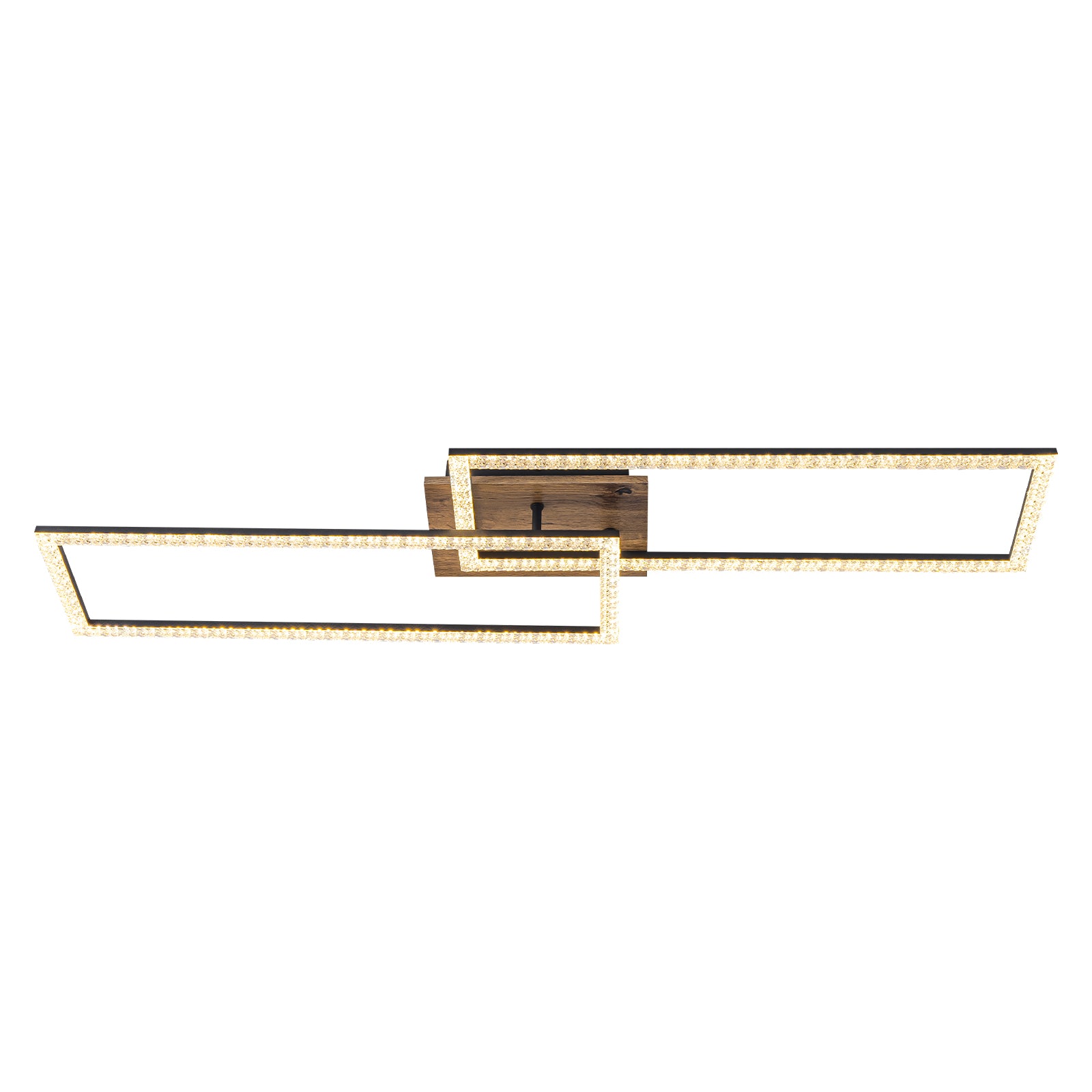 2-Light 40.55 in. Modern Black and Wood Dimmable Integrated LED Flush Mount Ceiling Light