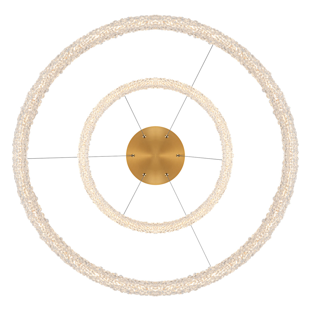 2-Light Modern Gold Double Ring Dimmable Integrated LED Chandelier Tiered Pendant Light with Crystal for Dining Room