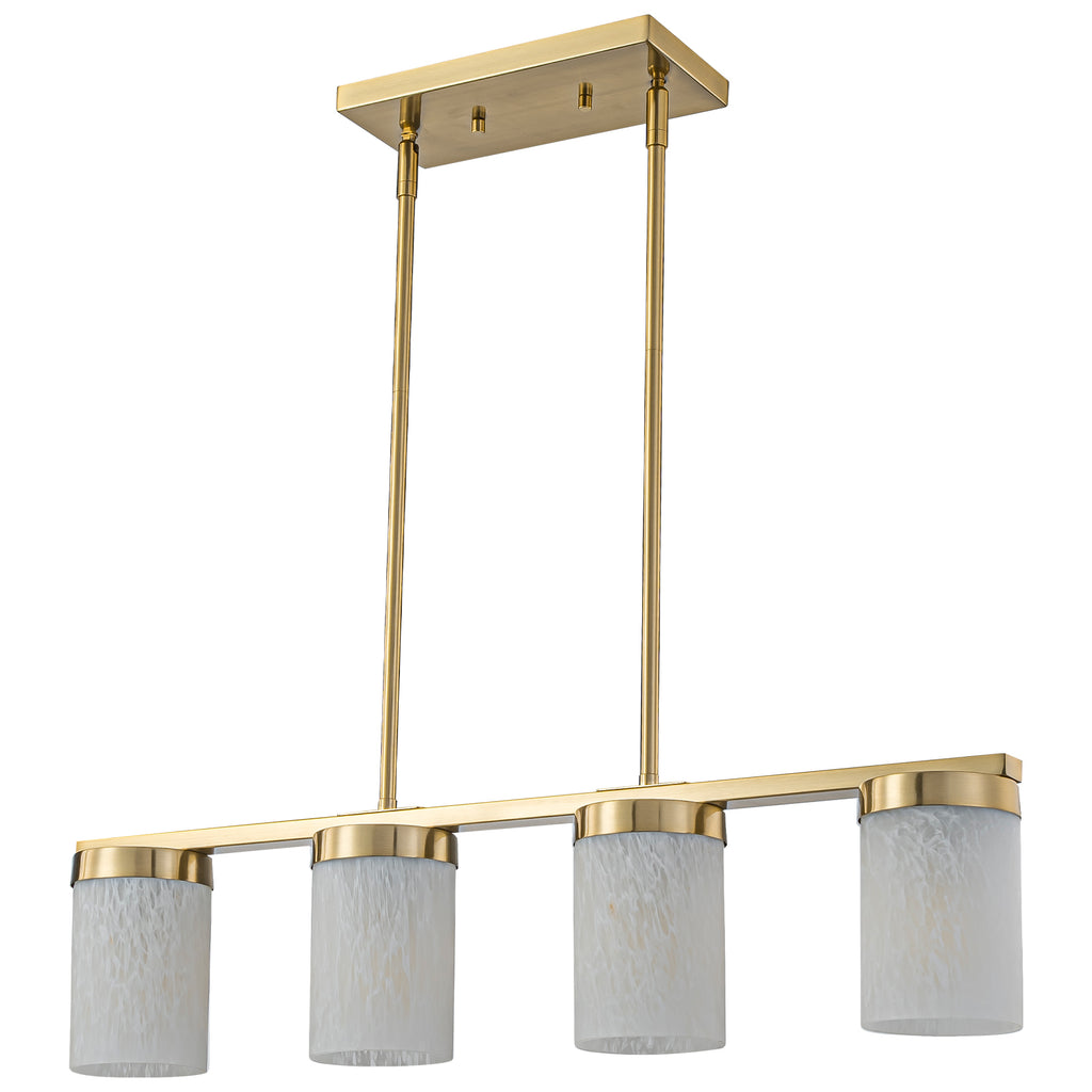 28.94 in. 4-Light Modern Copper Metal Linear Chandelier Island Pendant Light with Cylinder Glass Shades for Dining Room