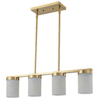 28.94 in. 4-Light Modern Copper Metal Linear Chandelier Island Pendant Light with Cylinder Glass Shades for Dining Room