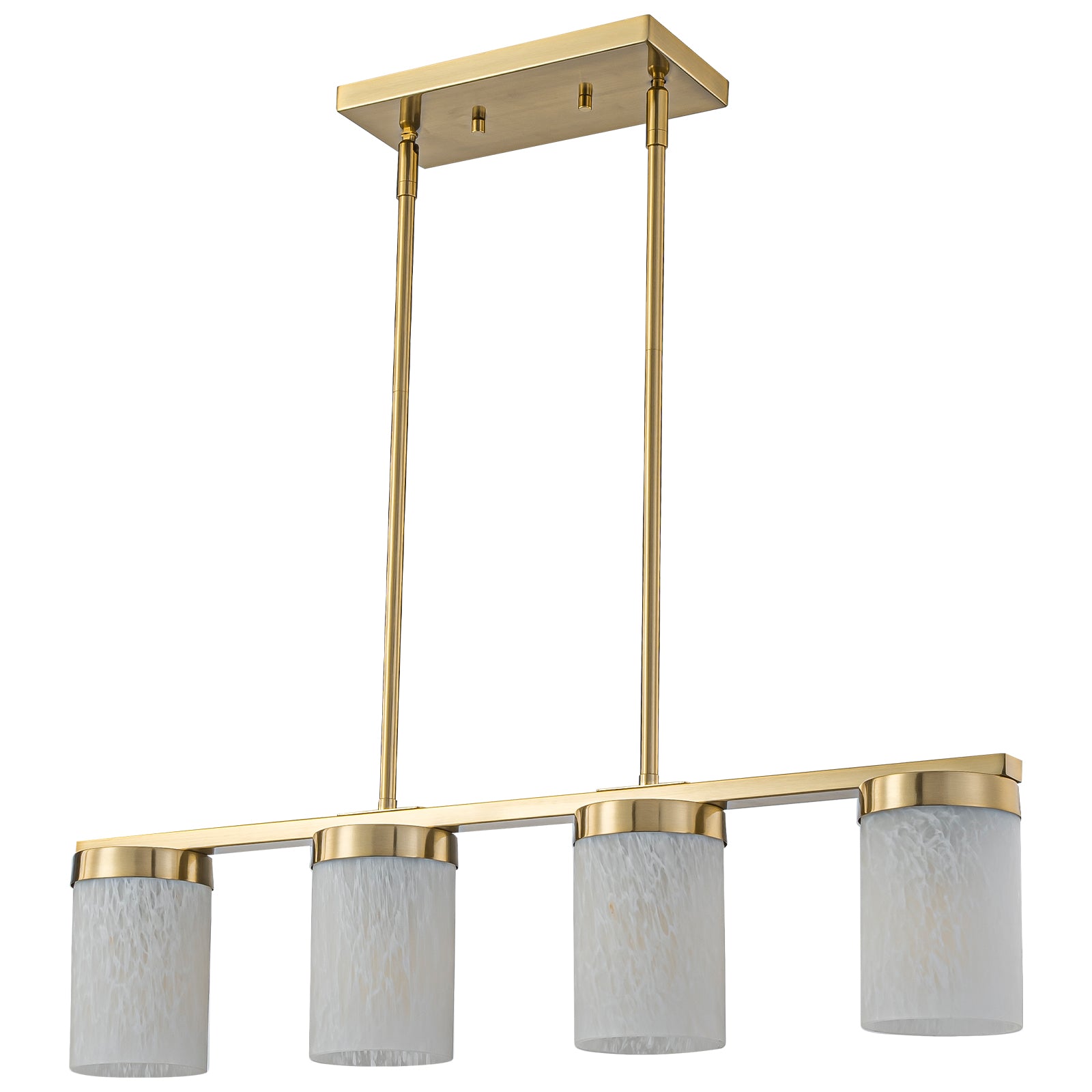28.94 in. 4-Light Modern Copper Metal Linear Chandelier Island Pendant Light with Cylinder Glass Shades for Dining Room