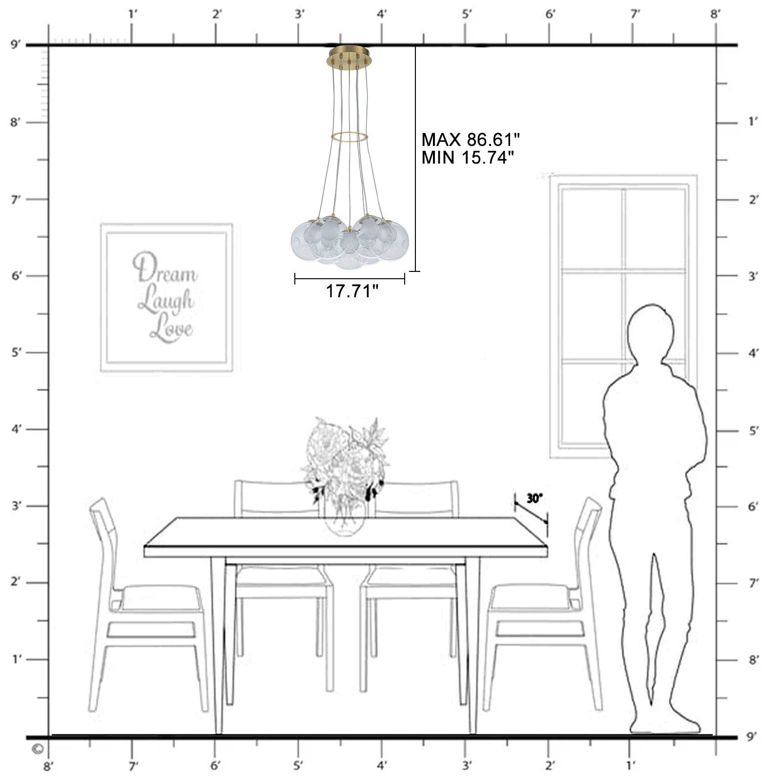 7-Light Modern Gold Sputnik Cluster LED Chandelier with Clear Globe Shades for Living Room