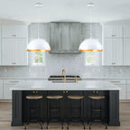 14.96 in. 1-Light Industrial Metal Black/White Dome Pendant Light with Iron Shade for Dining Rooms, Kitchens