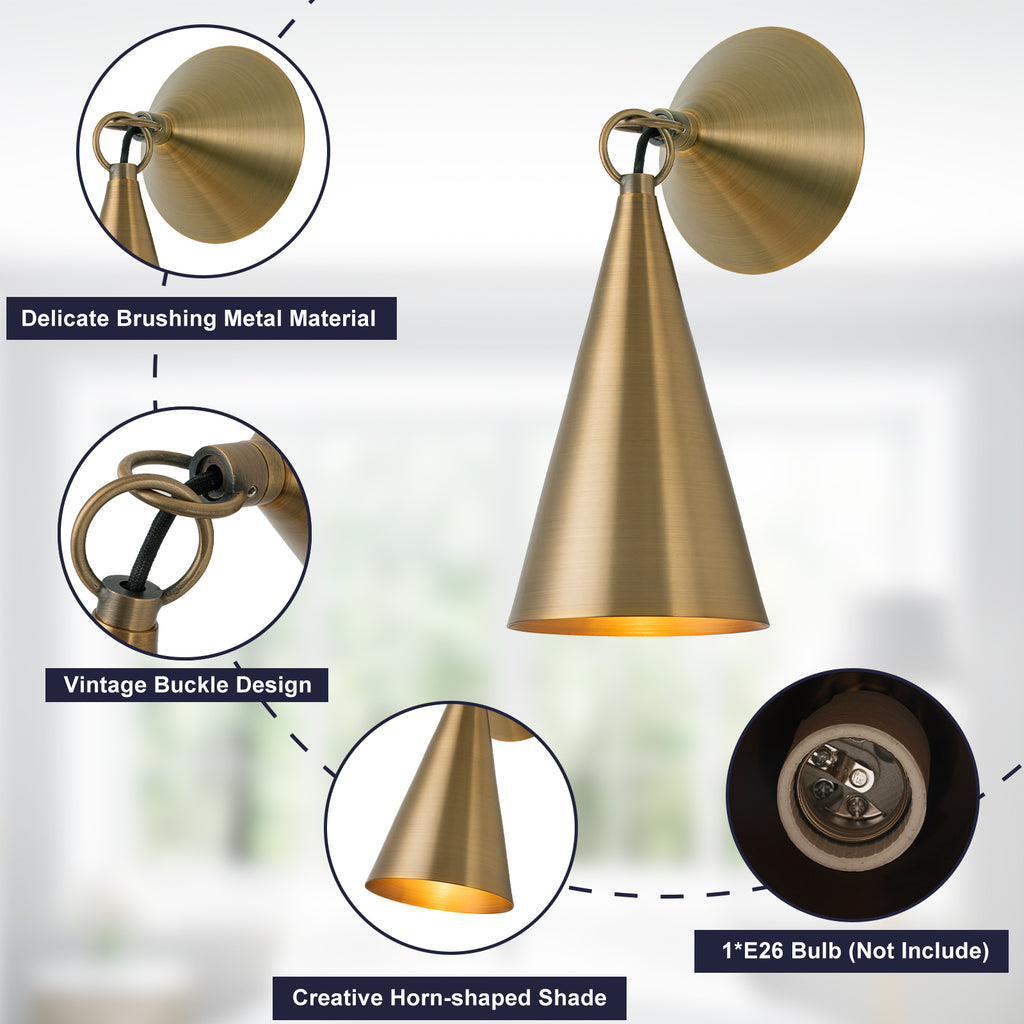 4.72 in. 1-Light Retro Bronze Wall Sconce Interior Vanity Light with Metal Cone Shade for Bathroom, Entryway