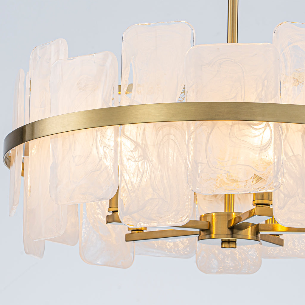 20.47 in. 5-Lights Modern Brass Metal Round Chandelier with Cloud Texture Glass for Dining Room