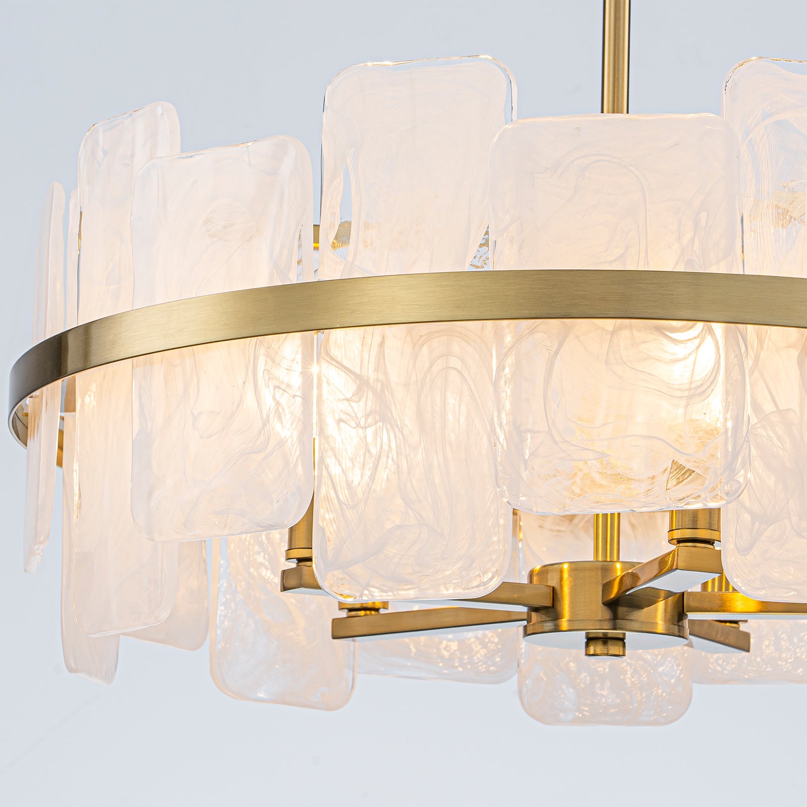20.47 in. 5-Lights Modern Brass Metal Round Chandelier with Cloud Texture Glass for Dining Room