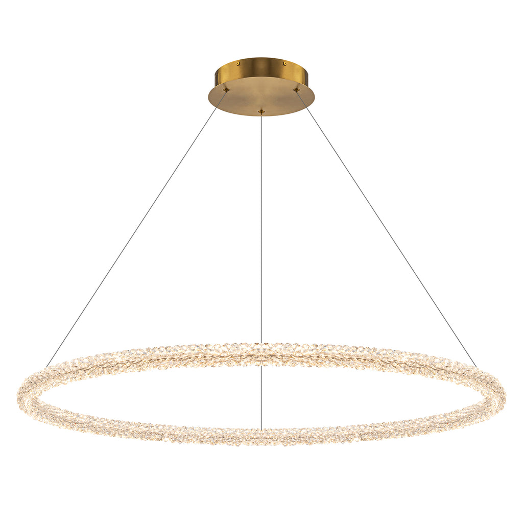 1-Light Modern Gold Metal Ring Crystal Integrated LED Pendant Light Dimmable Chandelier for Dining Room