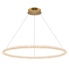 1-Light Modern Gold Metal Ring Crystal Integrated LED Pendant Light Dimmable Chandelier for Dining Room
