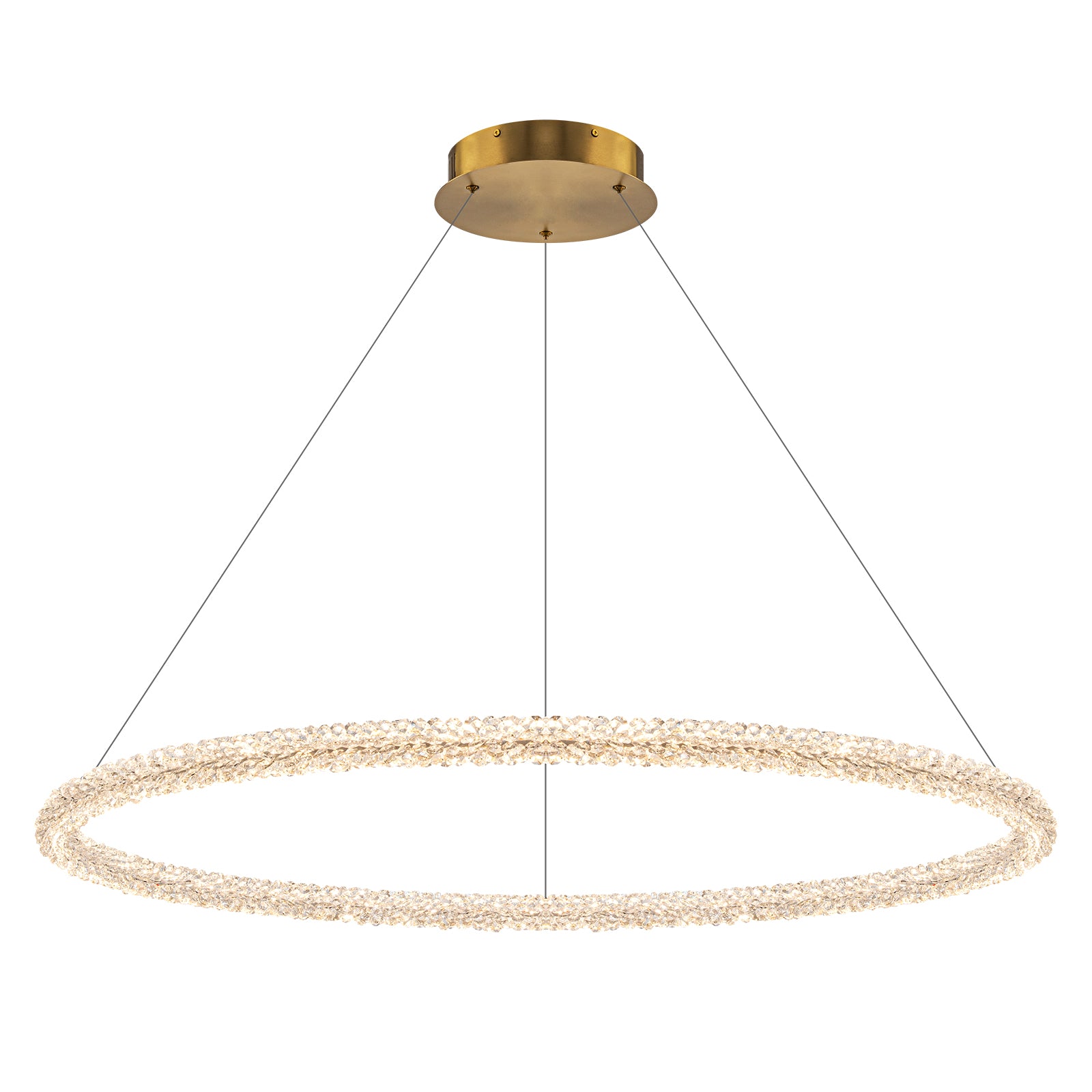 1-Light Modern Gold Metal Ring Crystal Integrated LED Pendant Light Dimmable Chandelier for Dining Room