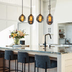38.6 in. 4-Light Modern Black Linear Pendant Light with 2-Tier Glass Shades for Kitchen Island