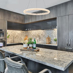 1-Light Modern Gold Metal Ring Crystal Integrated LED Pendant Light Dimmable Chandelier for Dining Room