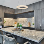1-Light Modern Gold Metal Ring Crystal Integrated LED Pendant Light Dimmable Chandelier for Dining Room