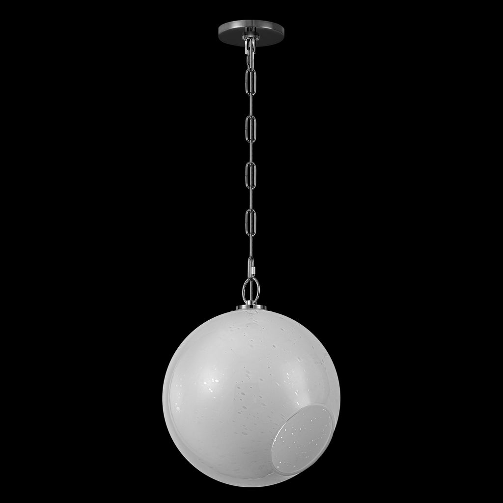 Chrome Modern Globe Hanging Pendant Light with White Bubble Glass Shade for Kitchen Island, Dining