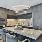 2-Light Modern Gold Double Ring Dimmable Integrated LED Chandelier Tiered Pendant Light with Crystal for Dining Room