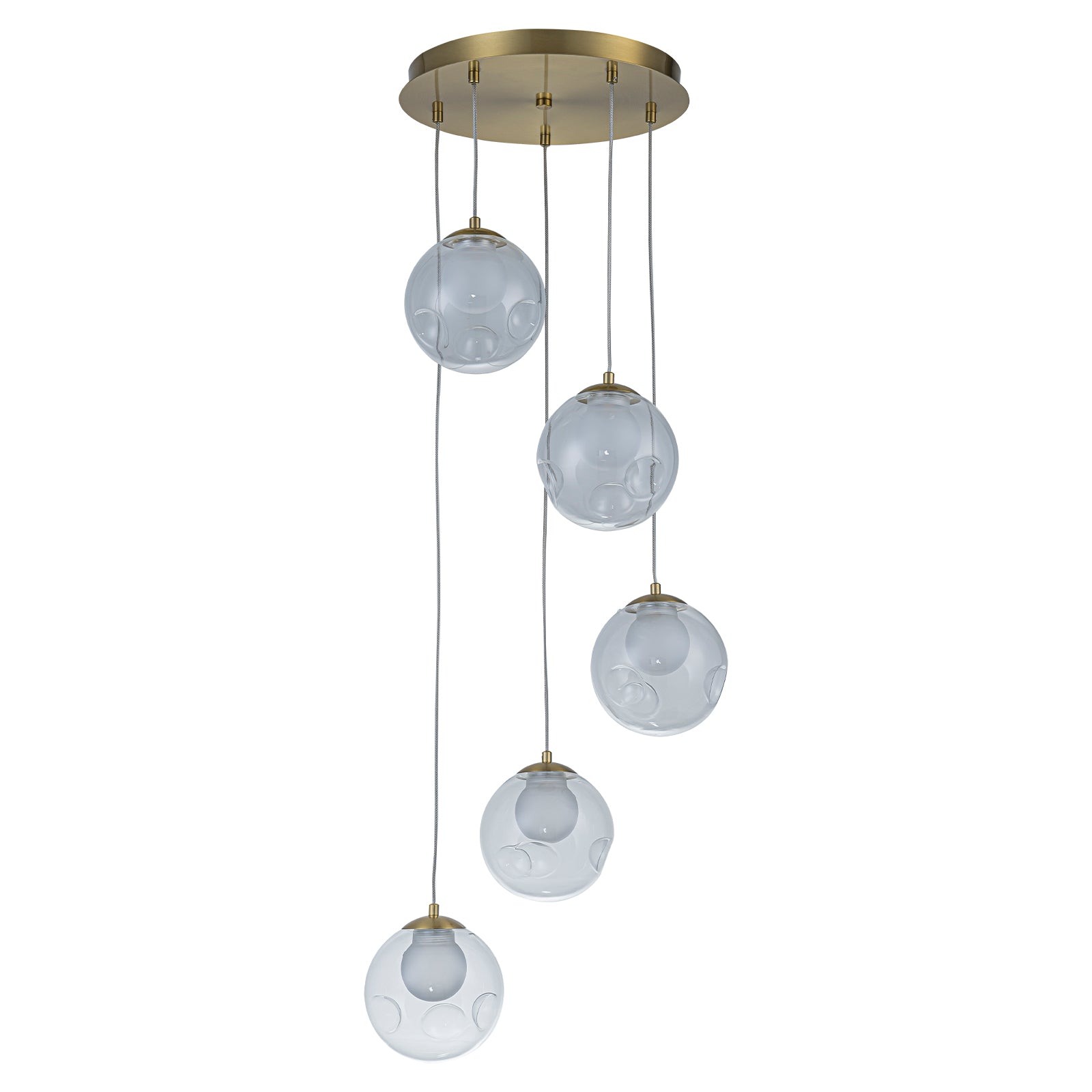 5-Light Modern Gold Metal LED Chandelier Pendant Light with Clear Globe Shades for Entryway, Living Room
