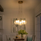 7-Light Modern Gold Sputnik Cluster LED Chandelier with Clear Globe Shades for Living Room