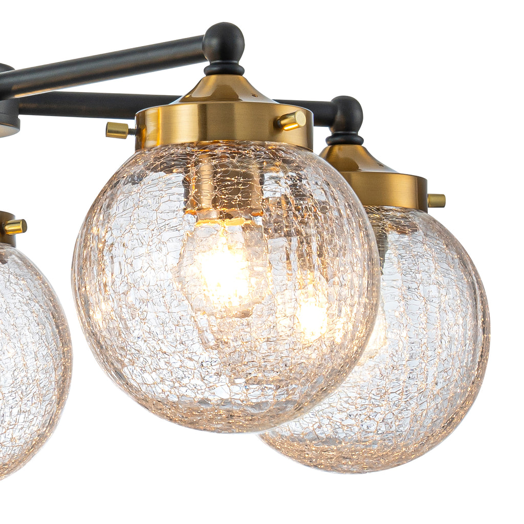 22.44 in. 5-Light Modern Black Branch Chandelier with Clear Cracked Glass Shades for Kitchen Island, Living Room