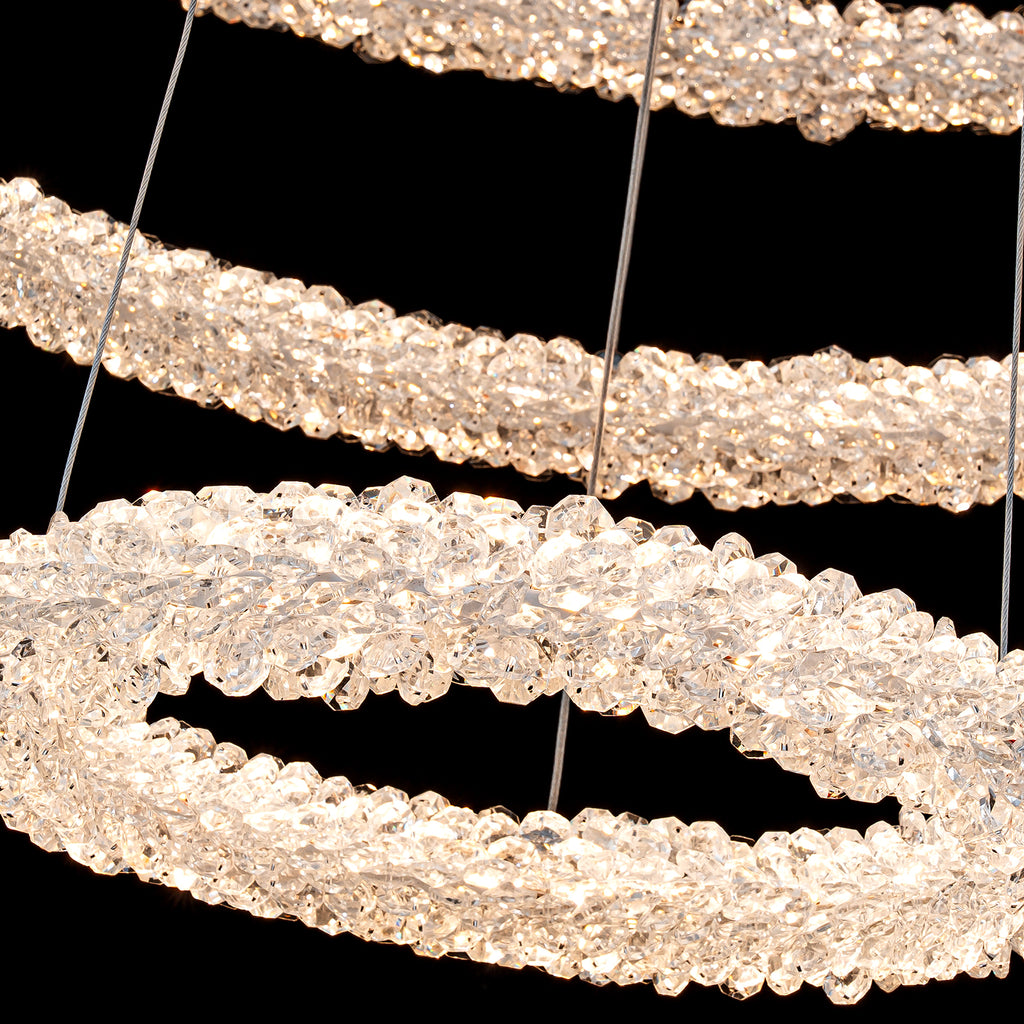 3-Light Modern Gold Ring Dimmable Integrated LED Chandelier Tiered Pendant Light with Crystal for Dining Room