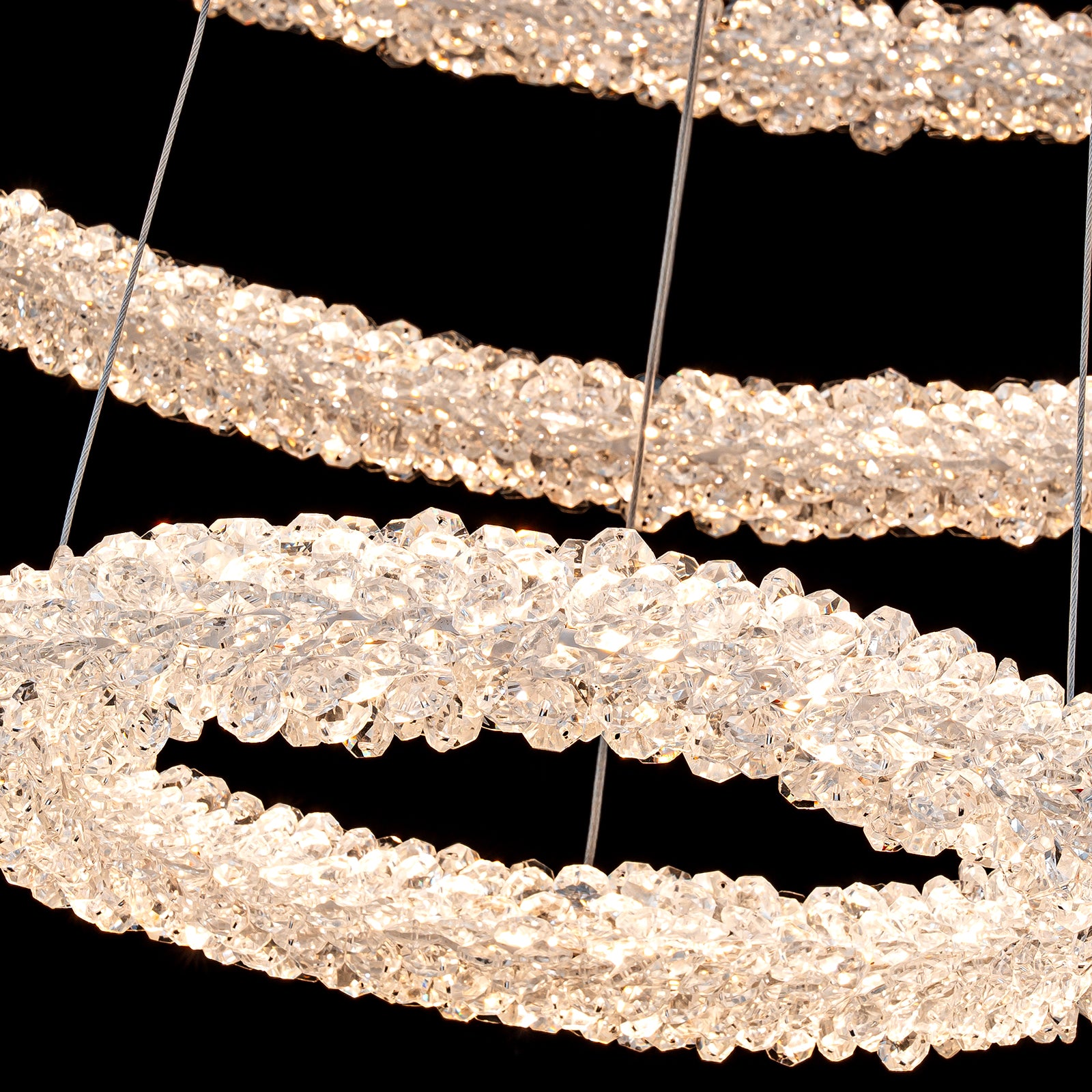 3-Light Modern Gold Ring Dimmable Integrated LED Chandelier Tiered Pendant Light with Crystal for Dining Room