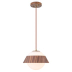 10.63 in. 1-Light Wooden Globe Hanging Pendant Light with White Glass Shade for Kitchen Island, Bedroom