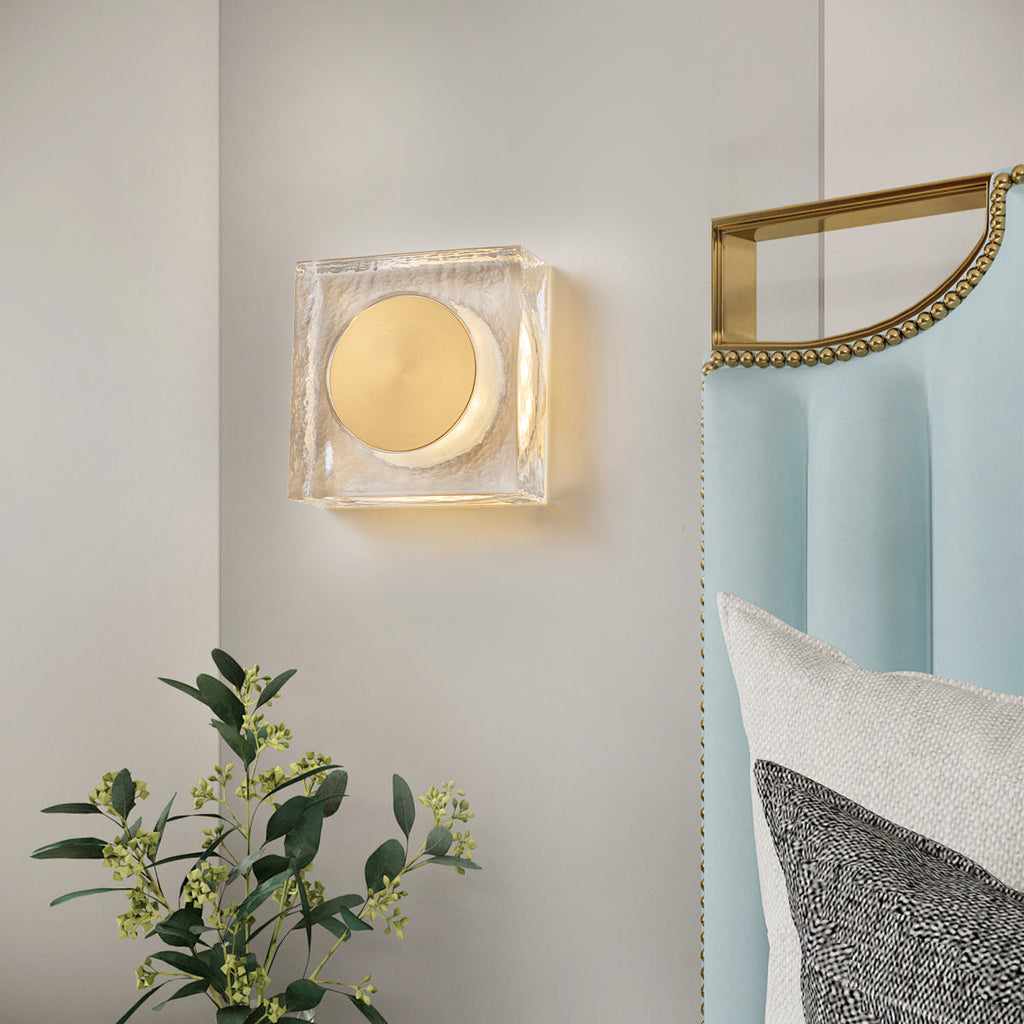 7.48 in. Modern Brass Square Dimmable Integrated LED Wall Sconce Clear Glass Bathroom Vanity Light