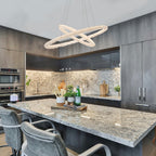 2-Light Modern Gold Double Ring Dimmable Integrated LED Chandelier Tiered Pendant Light with Crystal for Dining Room