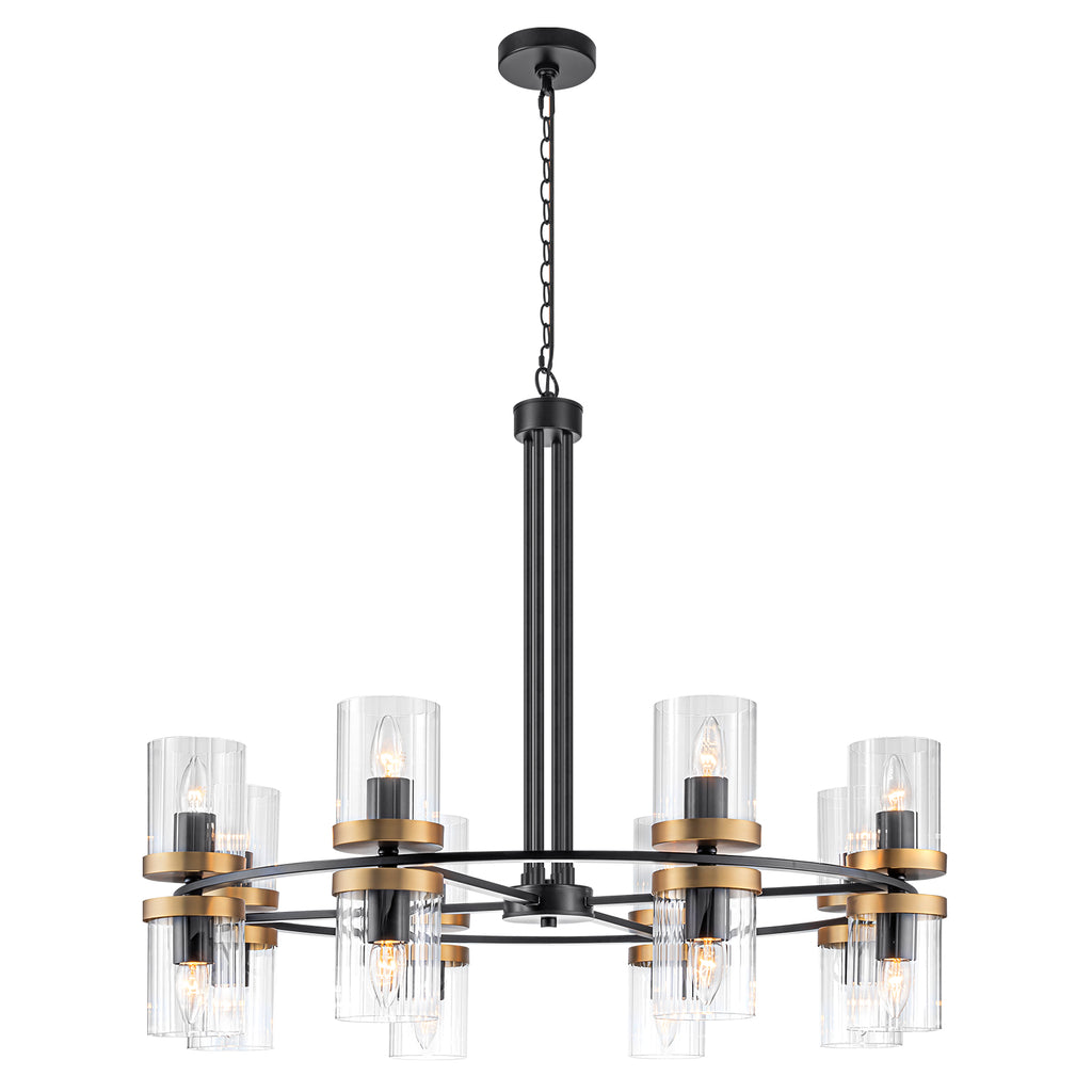 35.24 in. 16-Light Modern Luxury Black Gold Iron Chandelier Pendant Lighting with Glass Shades for Living Room, Dining