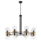 35.24 in. 16-Light Modern Luxury Black Gold Iron Chandelier Pendant Lighting with Glass Shades for Living Room, Dining