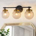 21.73 in. 3-Light Matte Black and Gold Metal Vanity Light with Clear Glass Shades for Bathroom