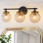 21.73 in. 3-Light Matte Black and Gold Metal Vanity Light with Clear Glass Shades for Bathroom