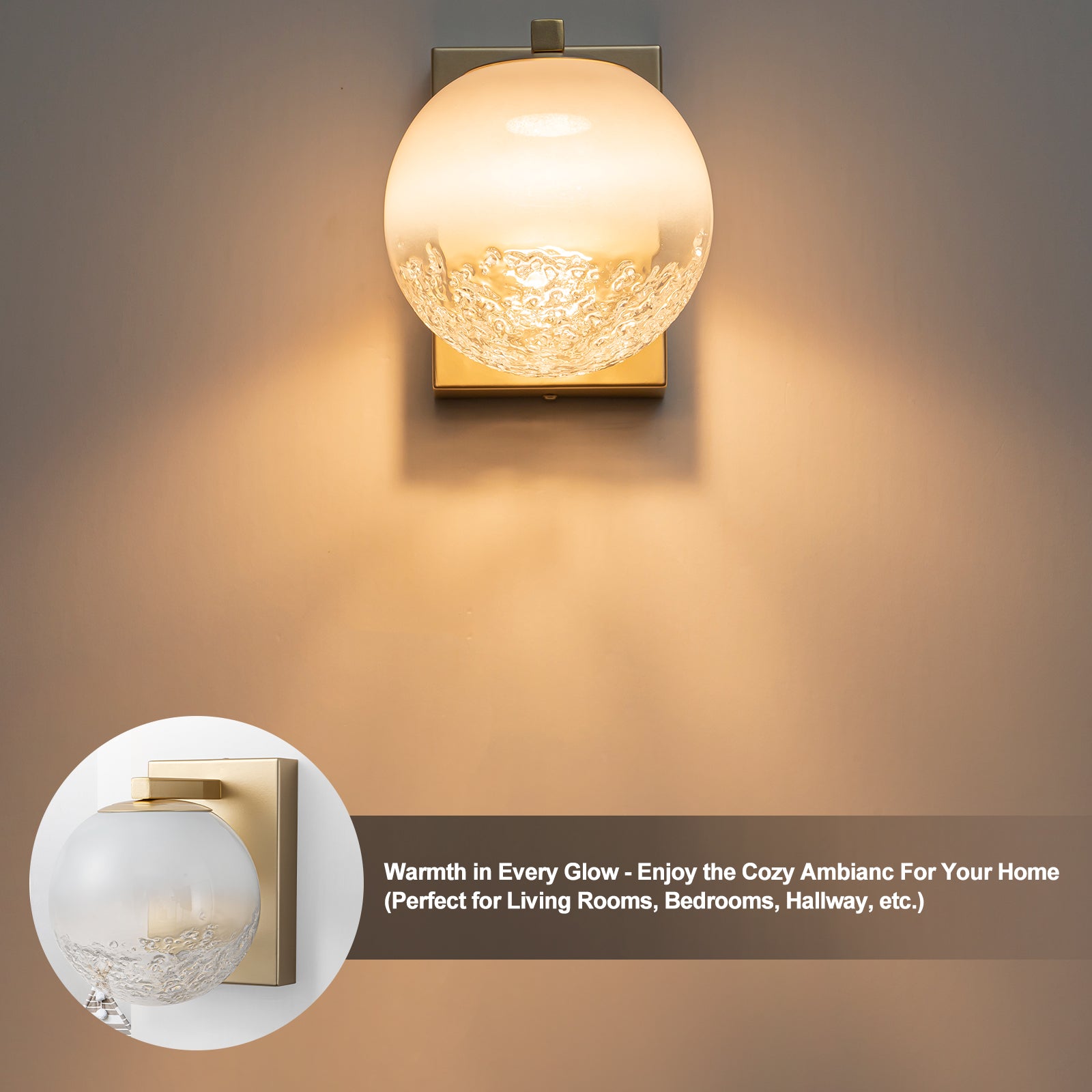 5.9 in. 1-Light Modern Gold Globe Integrated LED Wall Sconce Light with White Glass Shade for Bathroom Hallway