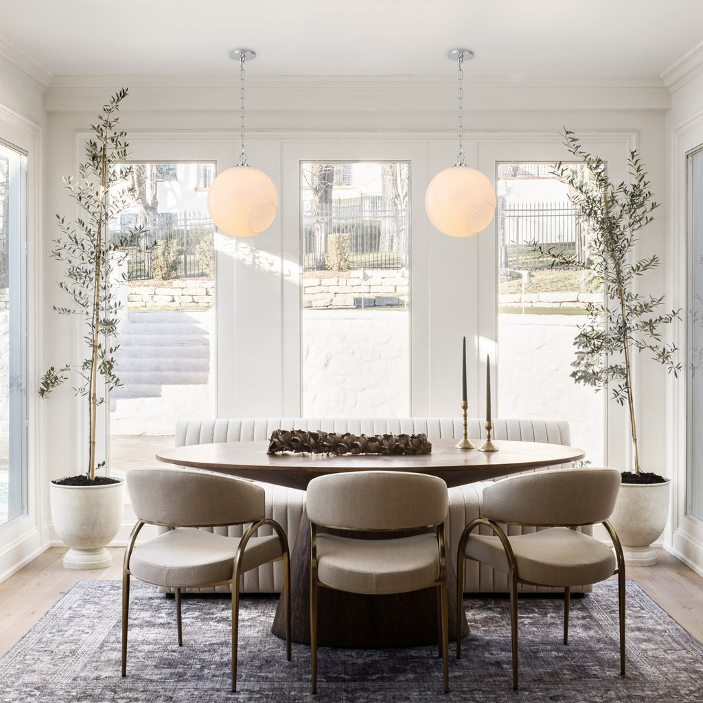 Chrome Modern Globe Hanging Pendant Light with White Bubble Glass Shade for Kitchen Island, Dining