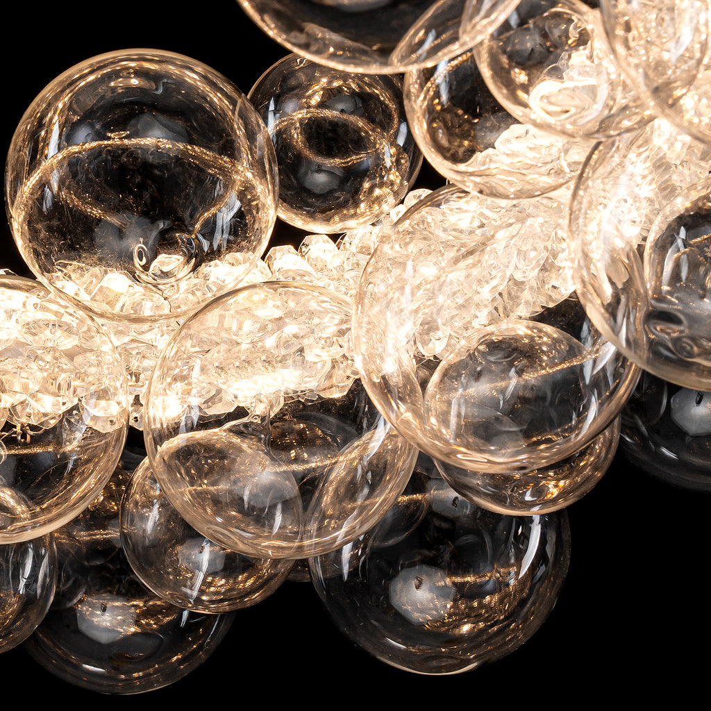 1-Light Gold Modern Round Globe Crystal Integrated LED Chandelier Dimmable Pendant Light with Glass Bubbles