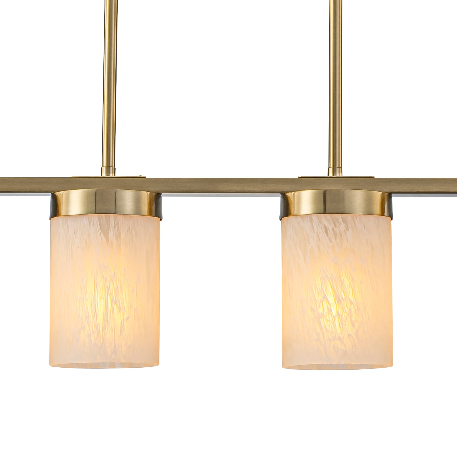 28.94 in. 4-Light Modern Copper Metal Linear Chandelier Island Pendant Light with Cylinder Glass Shades for Dining Room