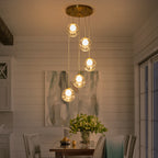5-Light Modern Gold Metal LED Chandelier Pendant Light with Clear Globe Shades for Entryway, Living Room